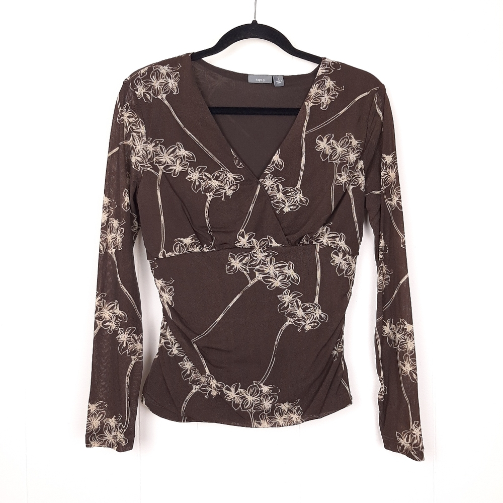 Apt 9 vintage Y2K top floral long sleeve babydoll forest fairy grunge fall brown